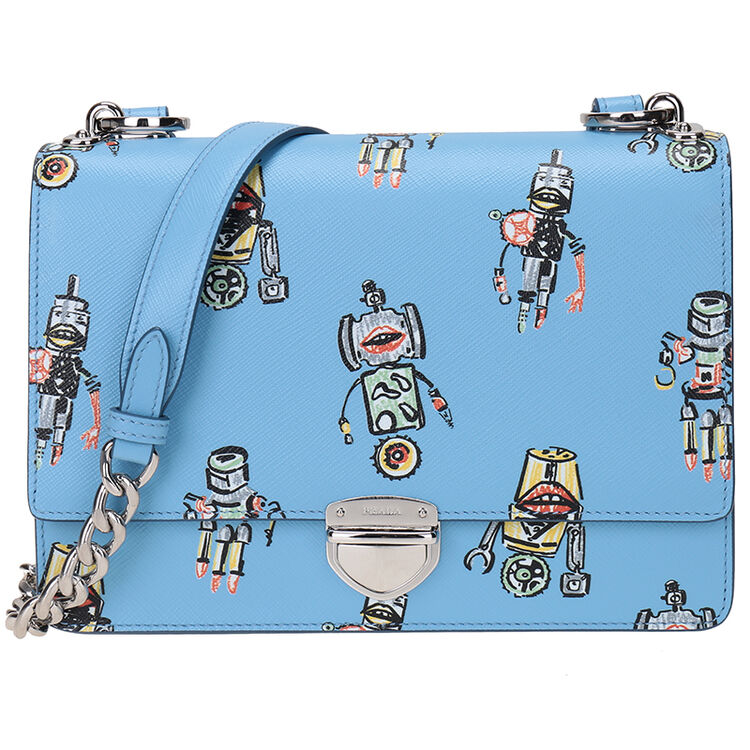 prada 普拉达 女士浅蓝色机器人图案牛皮单肩包 1bd057 2eel f0013