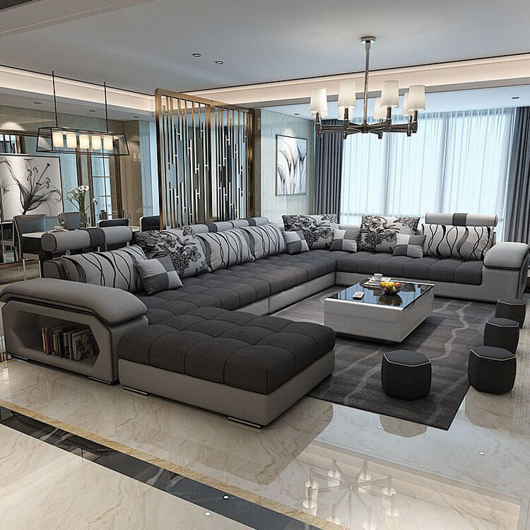 骏庭 布艺沙发组合 可拆洗大户型 整装家具 六件套旗舰版赠送地毯