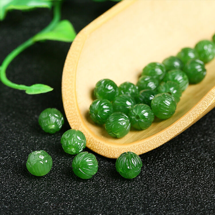宋宫玉 和田玉莲花珠散珠玉石diy手工碧玉珠子手链