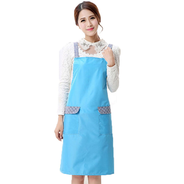 可爱无袖吊带围裙/罩衣/厨房防油防污围裙 天蓝色