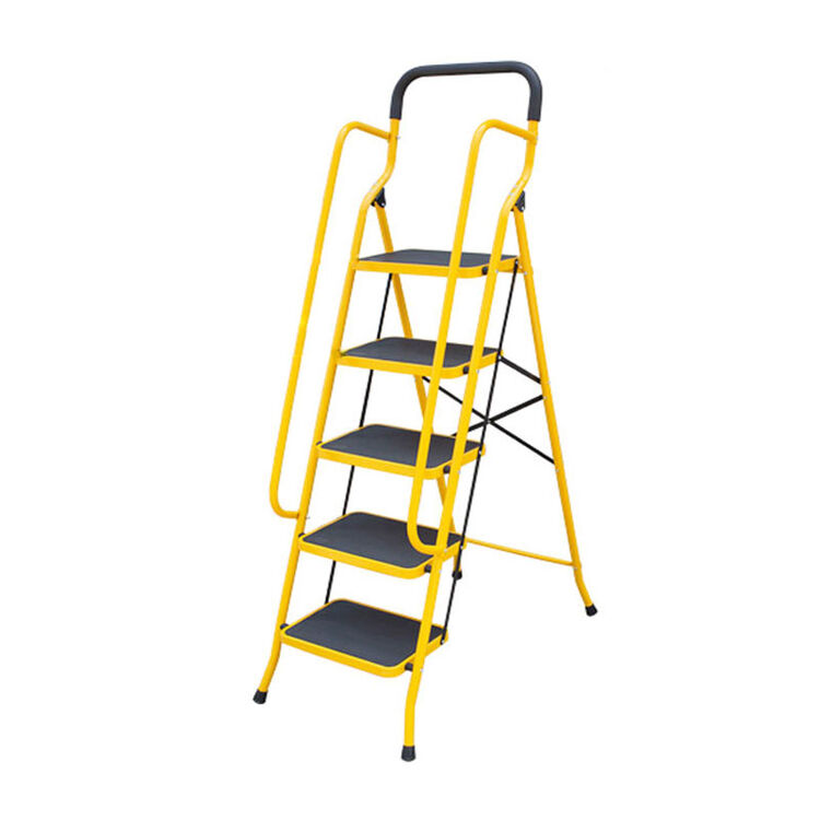 菲享多功能折叠梯子人字梯加强版橡胶踏步梯 加扶手五步梯