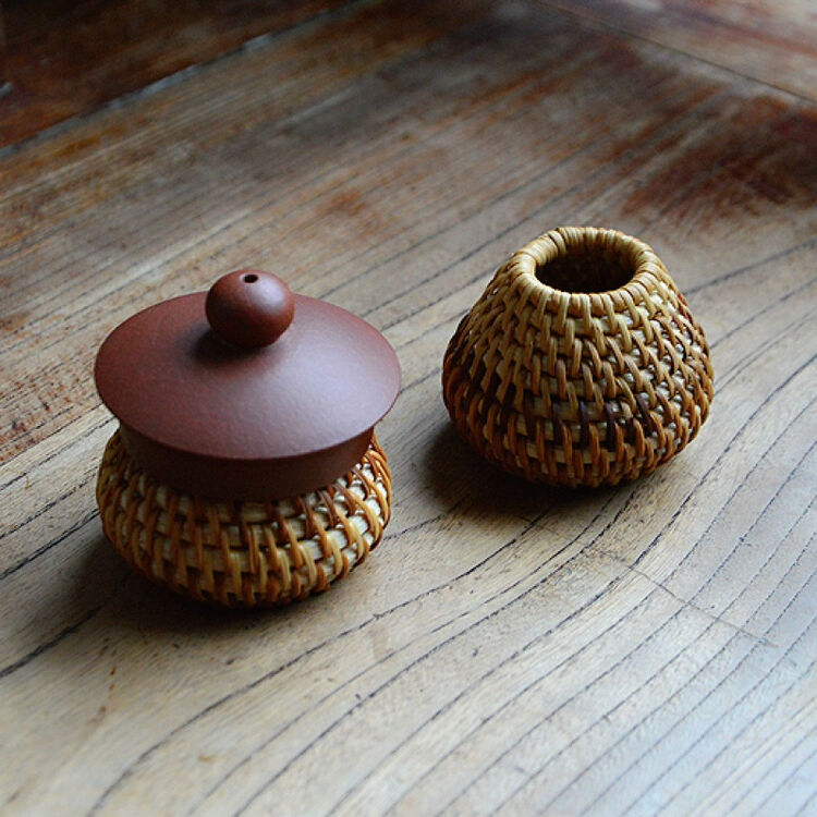 紫砂壶盖托铁壶盖置藤盖托手工天然藤编盖置 壶盖架