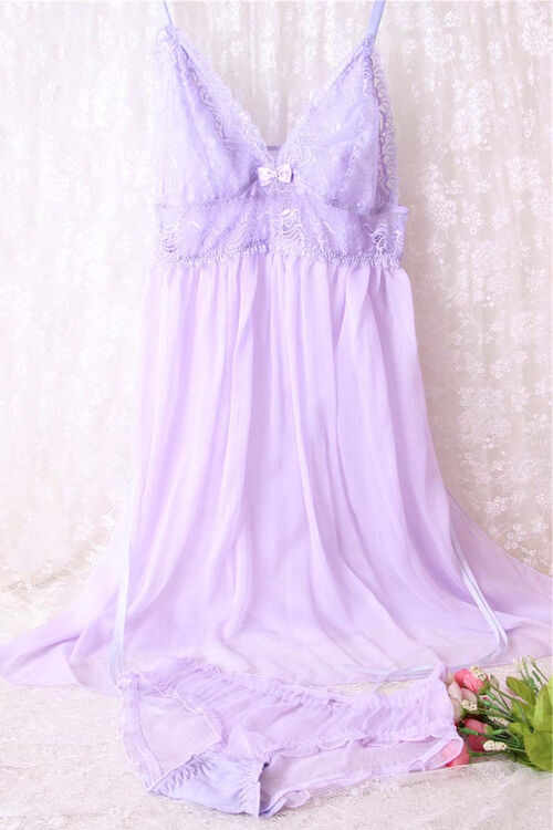 2017女士睡衣 雪纺性感v领吊带情趣睡裙 紫色 均码