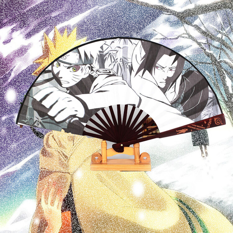 动漫竹扇子27厘米8寸雕刻绢布折扇男女卡通周边礼品 火影忍者