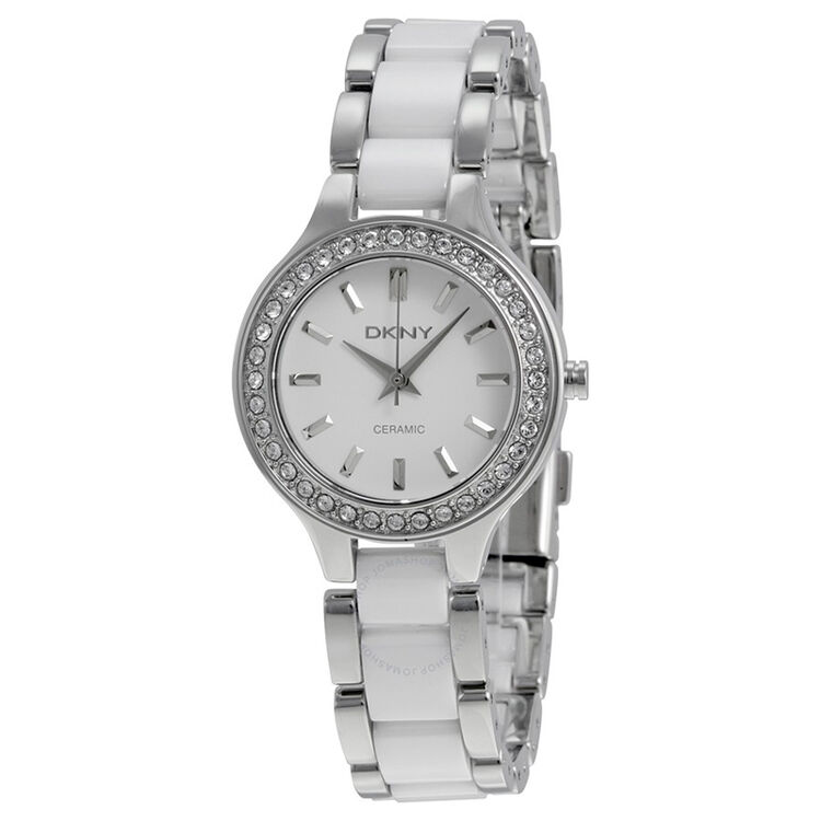全球购唐可娜儿dkny ny8139 女士优雅晶钻白色陶瓷简约时尚石英手表