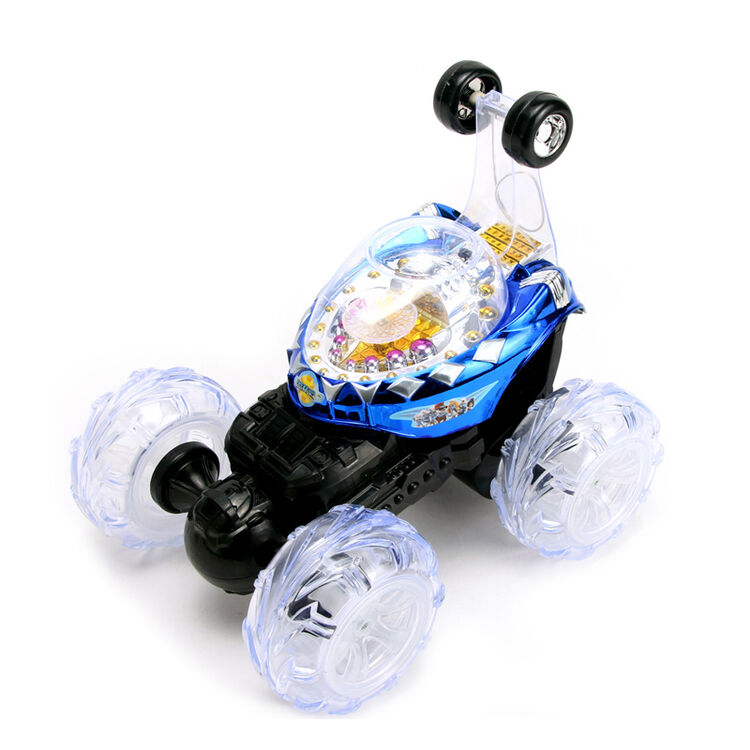 仁达玩具翻斗车特技遥控车电动充电翻滚车儿童玩具蓝豪华27cm伸缩五音