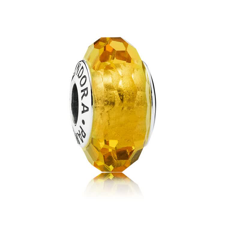 pandora潘多拉串珠金色切割面琉璃925银琉璃珠奢侈品饰品791629七夕