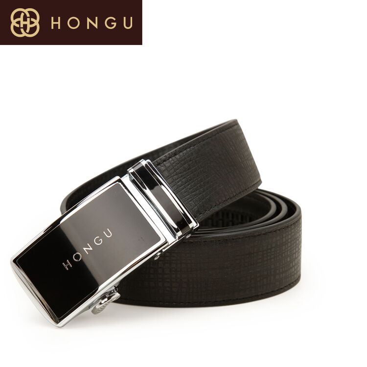 红谷hongu男士皮带时尚商务百搭自动扣牛皮男士腰带皮带礼盒1544