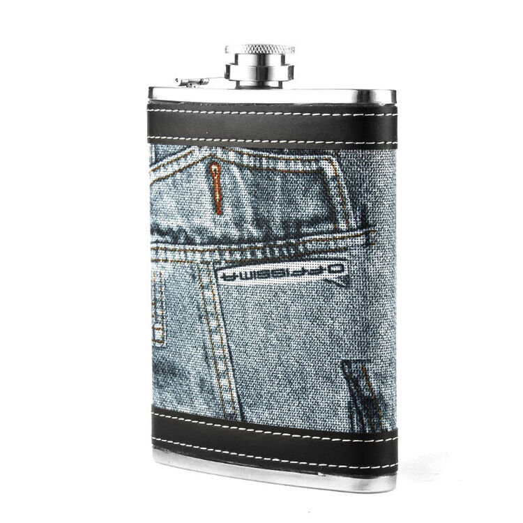 8盎司牛仔布酒壶户外随身酒具 不锈钢