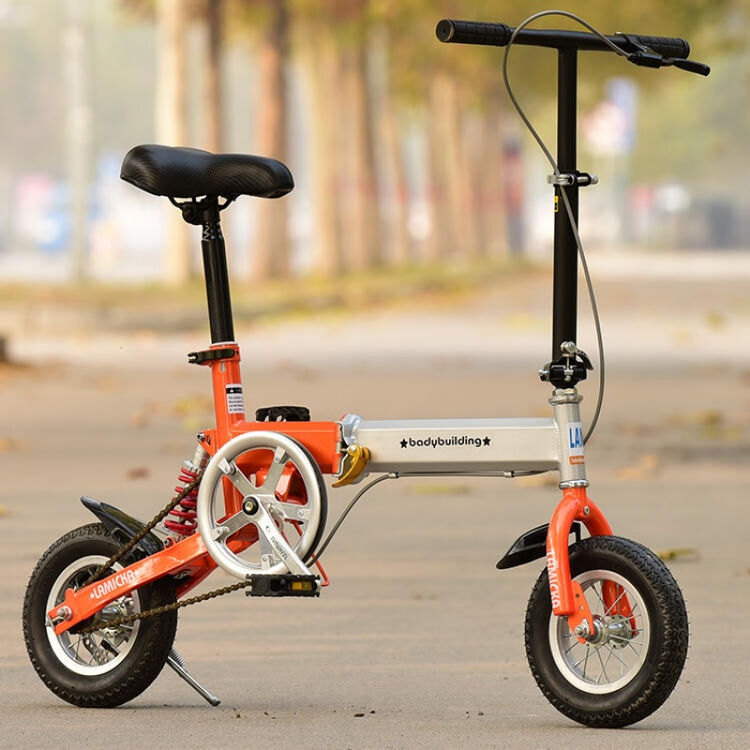 迷你折叠自行车学生单车10寸14寸脚踏车高配减震代步车 10寸橘红色
