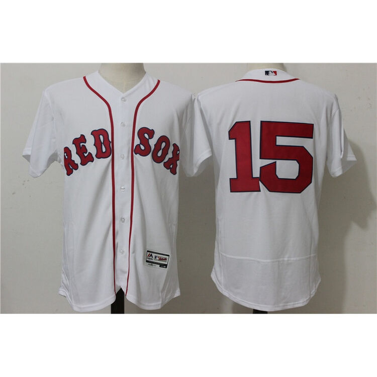 王子狮丹mlb球衣 红袜队15# 34#刺绣版棒球球衣 精美棒球服 白色 15