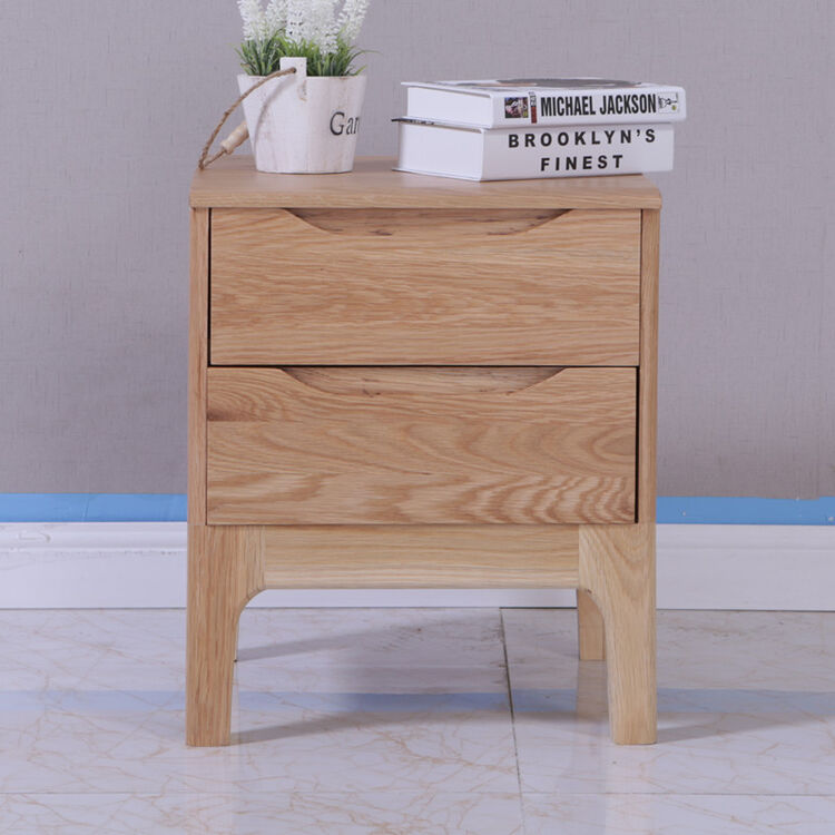 白橡木北欧床头柜卧室家具柜子双抽屉 松木双抽屉(免漆) 整装