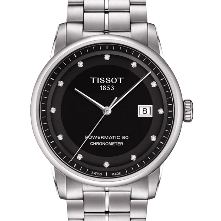 瑞士天梭tissot手表豪致系列商务时尚休闲自动机械男表 钢带黑色钻