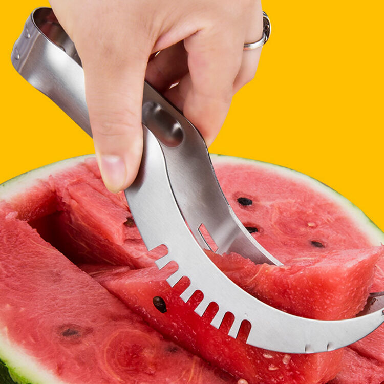 文丽 不锈钢加厚西瓜刀西瓜切片器 全钢款分切器 钢本色 中号