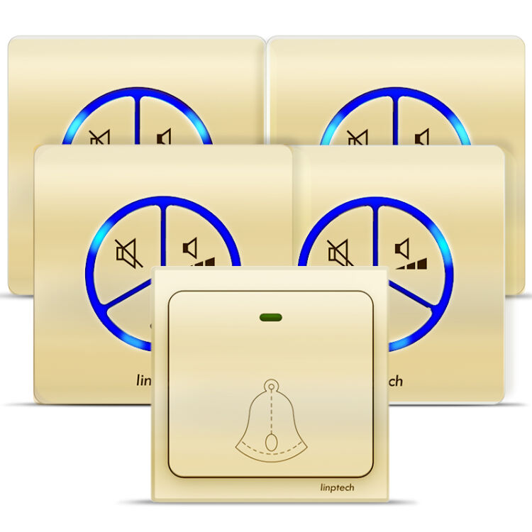 領普科技(linptech)無線門鈴不用電池自發電遠距離呼叫器g1金色門鈴