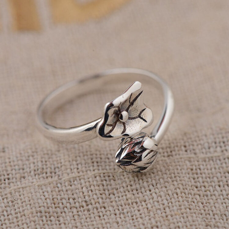 婧雅阁 s925银戒指时尚莲蓬开口指环女