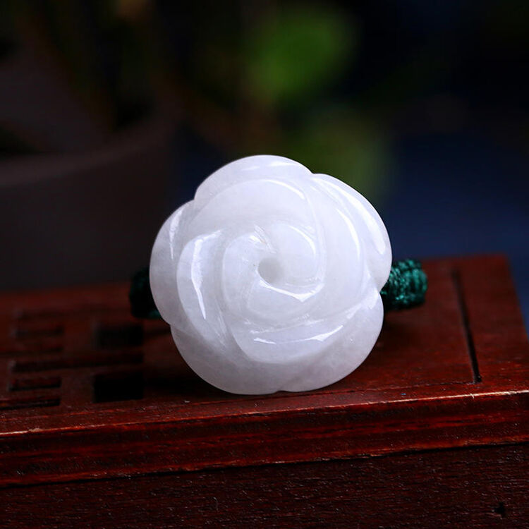 玉香飞 翡翠玫瑰花戒指 食指指环女款 绿色