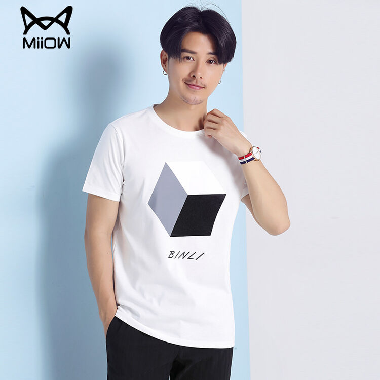 猫人男装 2017夏季新品纯色时尚百搭t恤圆领短袖t恤男韩版半袖衫 白色