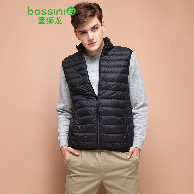 堡狮龙冬新款男装保暖轻薄马甲羽绒服背心 113202080 990 黑色 l码