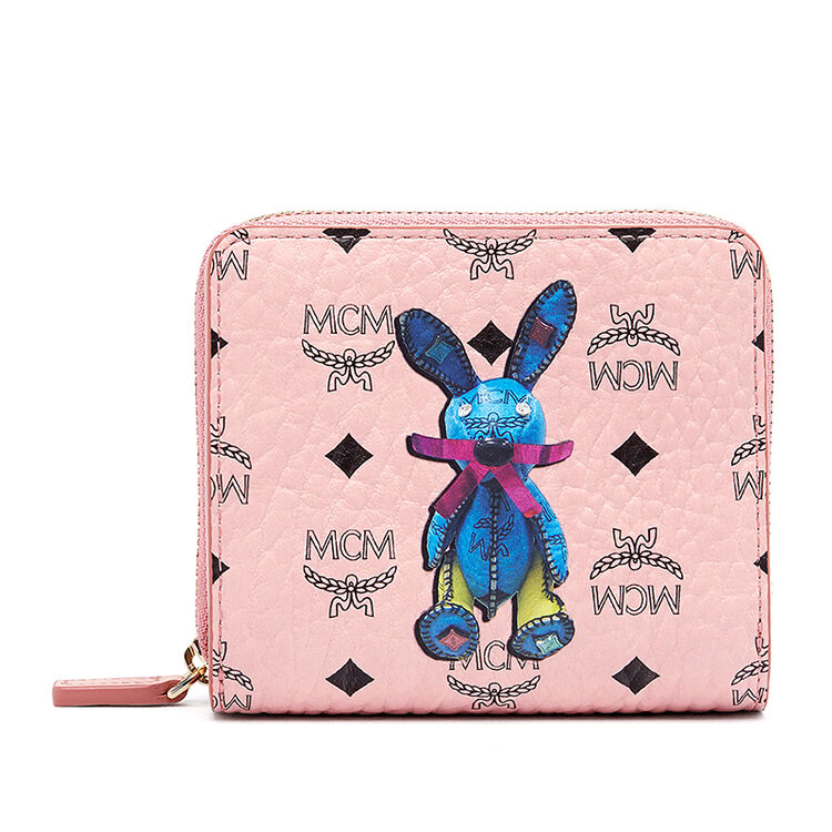 mcm 17年新款 rabbit斗篷兔子短款拉链钱包 樱花粉 mys7axl50pz
