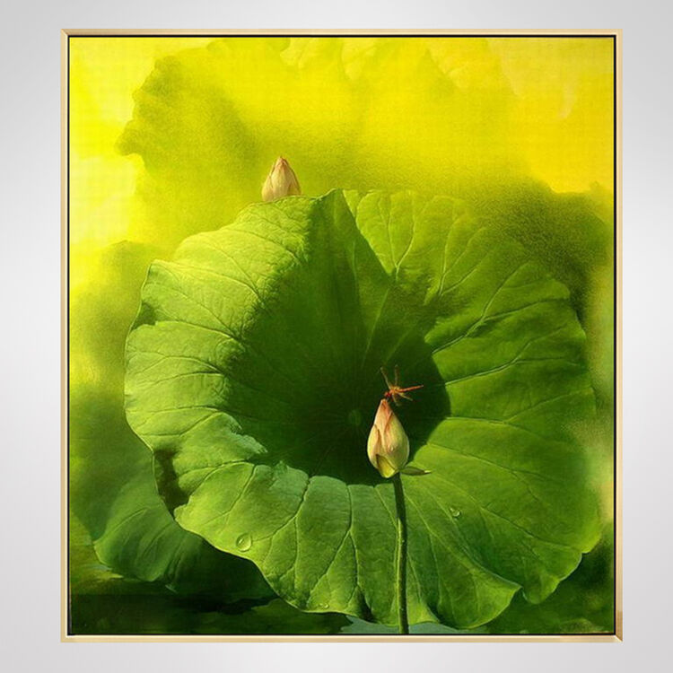 帝旗 纯手工绘超写实荷花油画 欧中式现代客厅玄关卧室餐厅装饰画家居