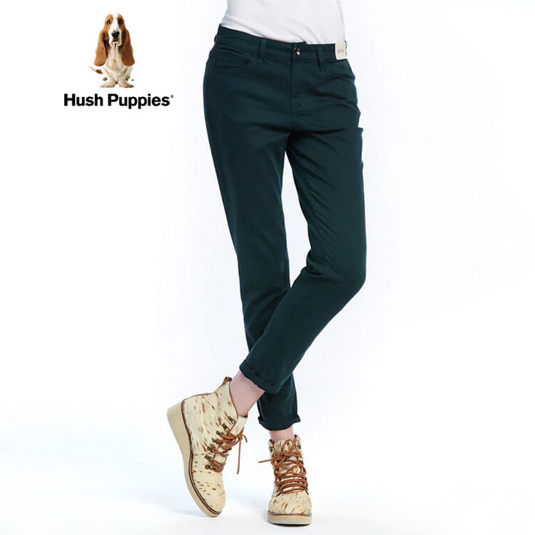 hushpuppies暇步士女装棉质中腰九分女士休闲裤|hq-14511 深绿 30