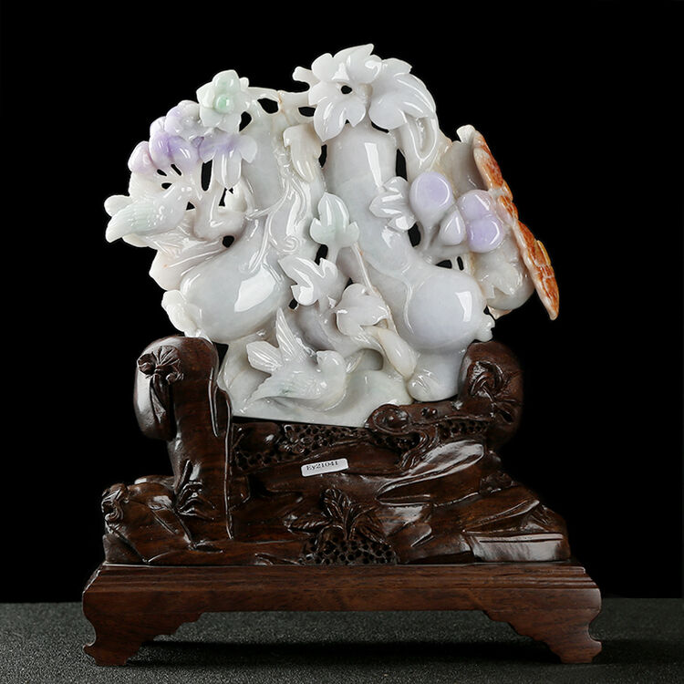 天然a货翡翠摆件喜庆人生摆件 玉石玉器玉雕摆件工艺品家居摆放ey