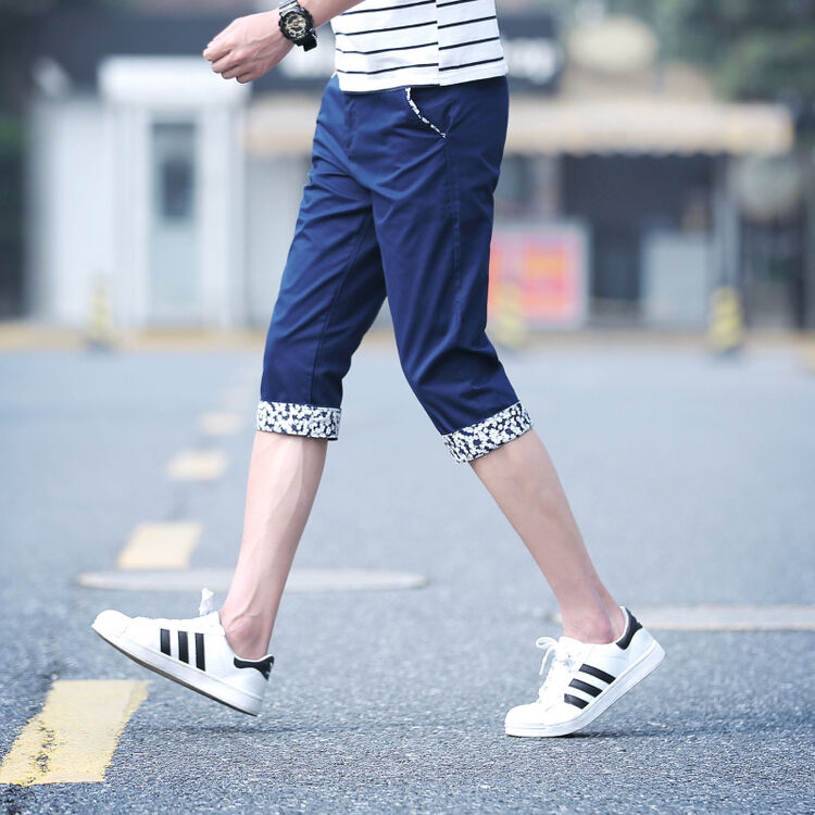 丹杰仕2017夏季男生休闲七分裤百搭运动短裤夏天修身七分休闲中裤男款