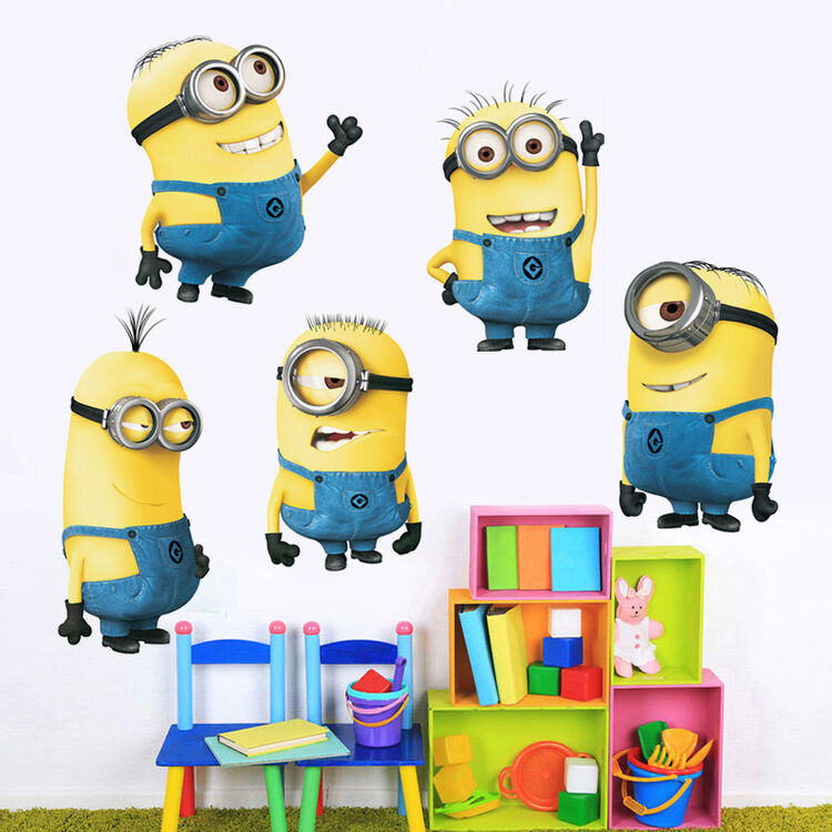 可移除墙贴纸客厅卧室儿童房床头创意墙贴纸贴画 五个小黄人60*45cm