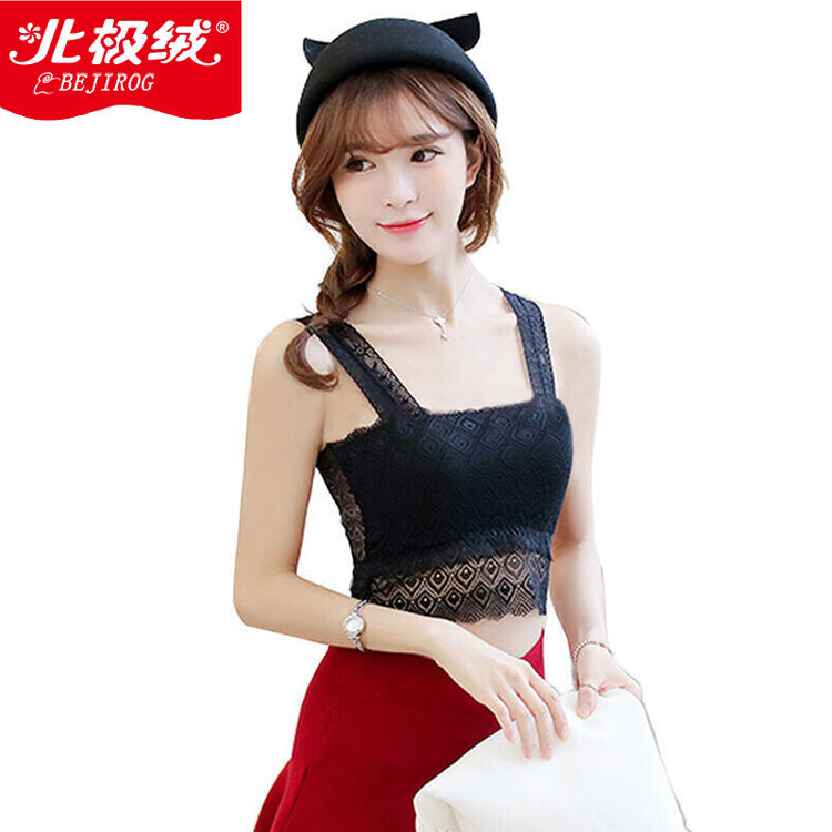 北极绒抹胸裹胸防走光蕾丝内衣文胸吊带女 黑色均码 均码