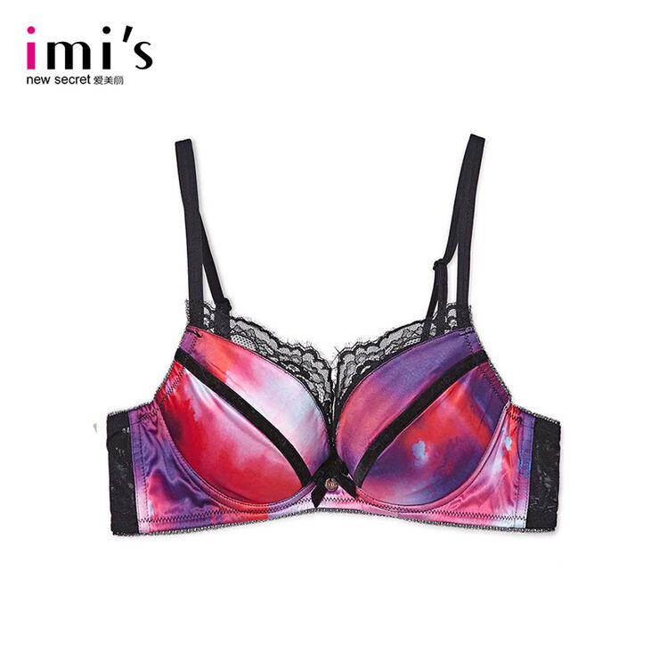【专柜同款】imis爱美丽女士内衣 薄棉款性感蕾丝侧收聚拢文胸女 印花