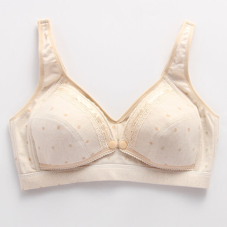 哺乳文胸四排扣聚拢无钢圈孕妇内衣前开扣母乳宝妈哺乳胸罩彩棉波点