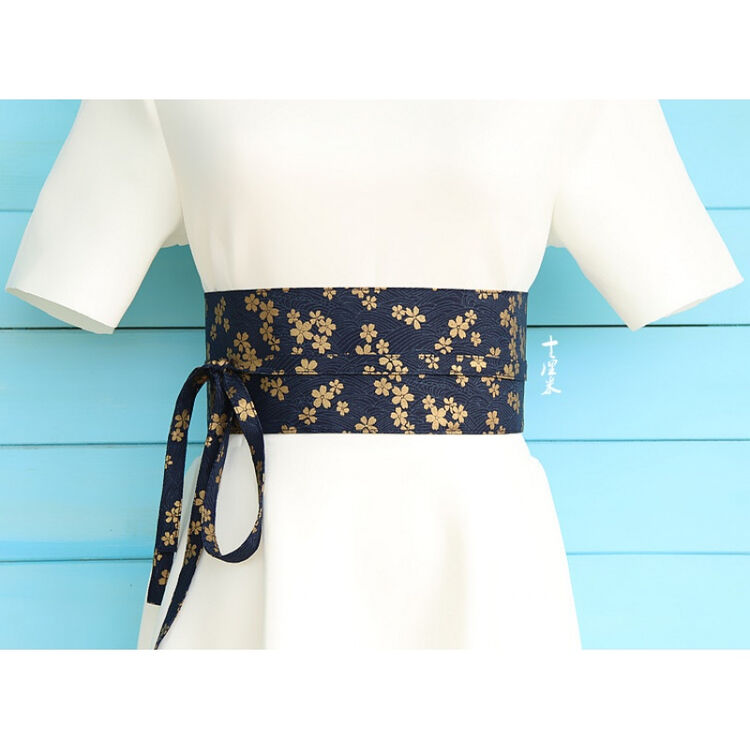 夏日日式和风和服原宿浴衣文艺范儿复古民族风腰封腰带 深藏青 烫金深