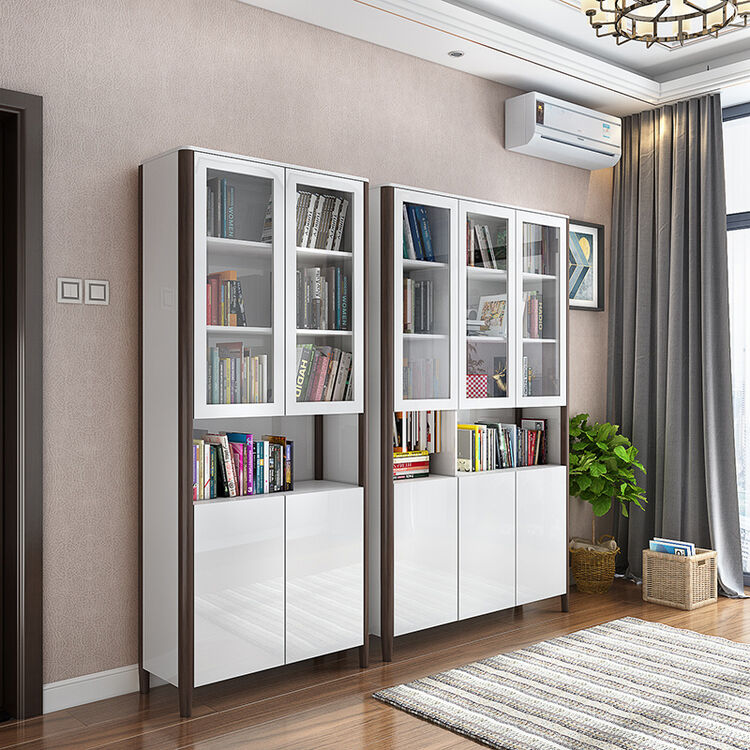 泽实 书柜 带门书柜书架北欧实木大书柜组合 两门书柜(胡桃色)