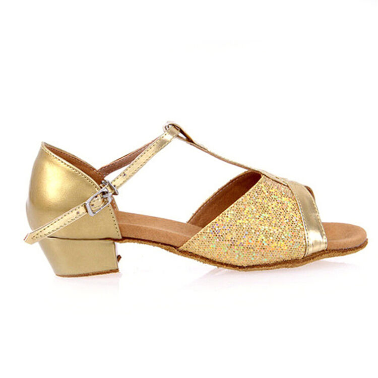 儿童平跟金色亮片拉丁舞鞋女式闪金拉丁舞蹈鞋 金色 25