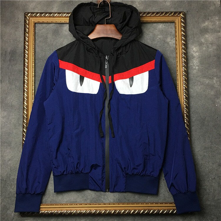 dg潮牌情侣款秋冬新款 拼布撞色小怪兽双面穿防风衣 男女连帽外套 深