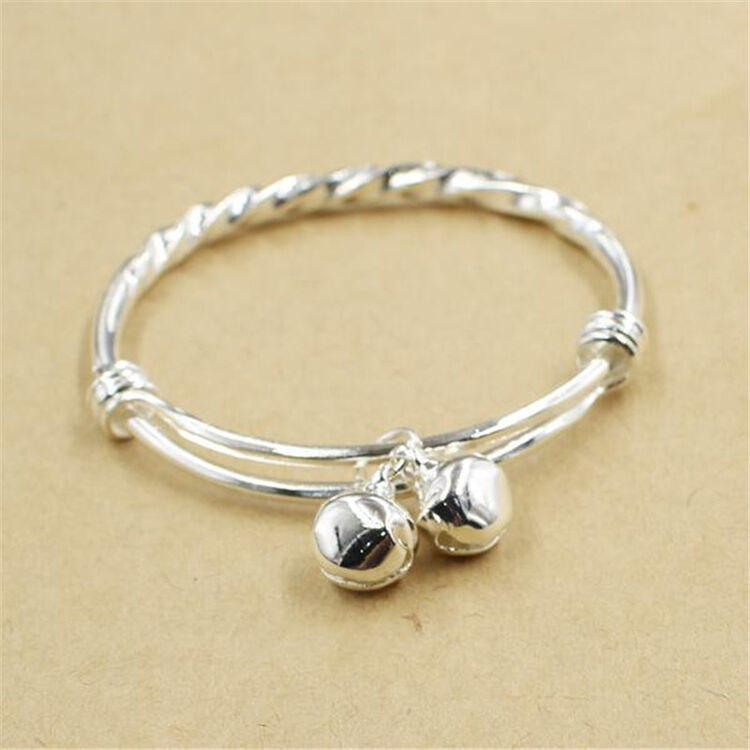 澳瑞福 银色双铃铛手镯手环手饰一对女款