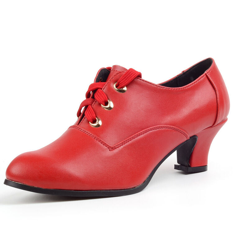 舞蹈鞋表演鞋秋中冬跟软胶底舞鞋拉丁现代广场舞鞋 红色 34