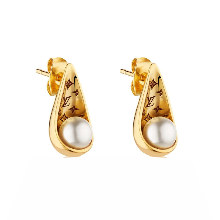 路易威登(lv)新款女士树脂珍珠经典花纹结合穿耳式lv耳钉m67331