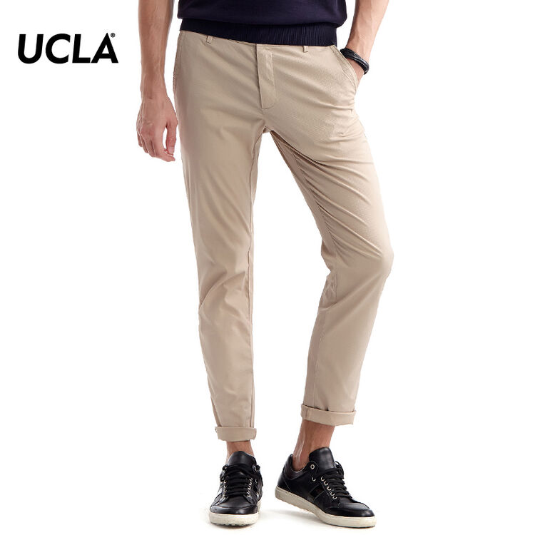 ucla休闲长裤 2018夏季新品商务休闲男提花斜插袋修身休闲裤长裤 浅