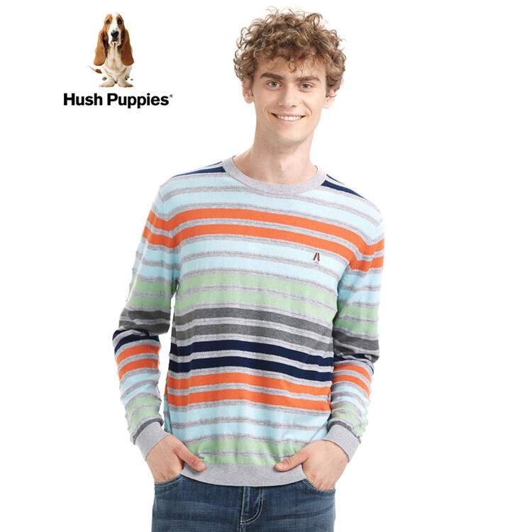 hushpuppies暇步士男装圆领细间条长袖针织男士套衫|pw-15102 中灰 l
