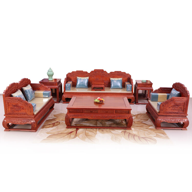 东作云红木家具 缅甸花梨(学名:大果紫檀)荷花宝座沙发七件套 实木