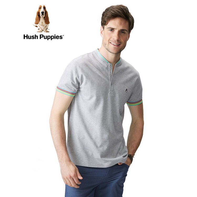 hushpuppies暇步士男装间色棒球领净色短袖男士套衫|pd-27357 浅灰 l