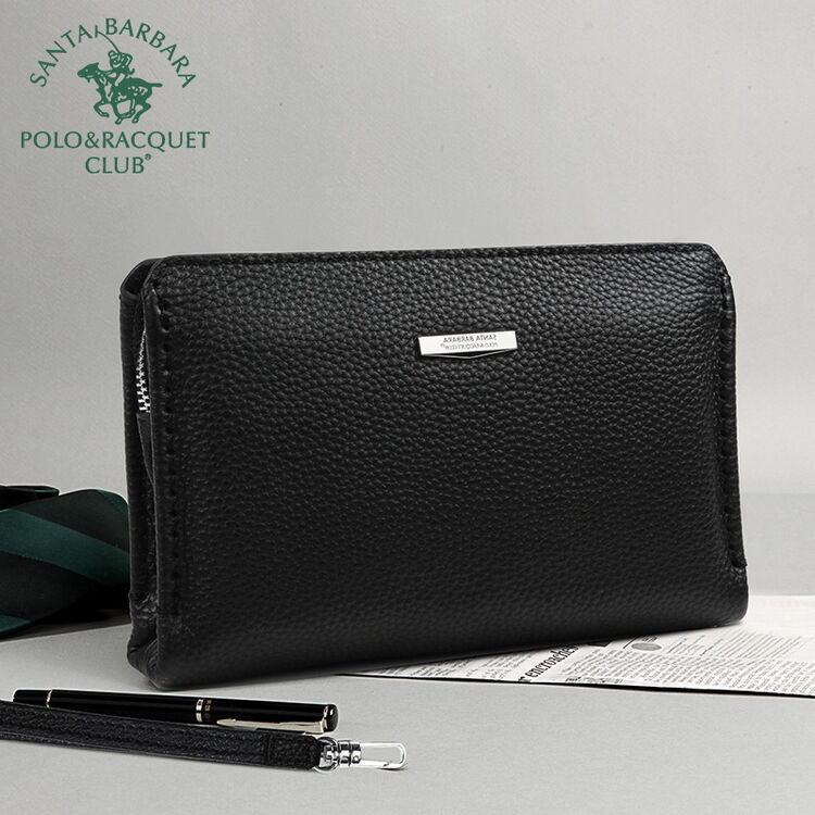 圣大保罗 男士手包头层牛皮手拿包男 带手绳软真皮商务休闲手抓包大