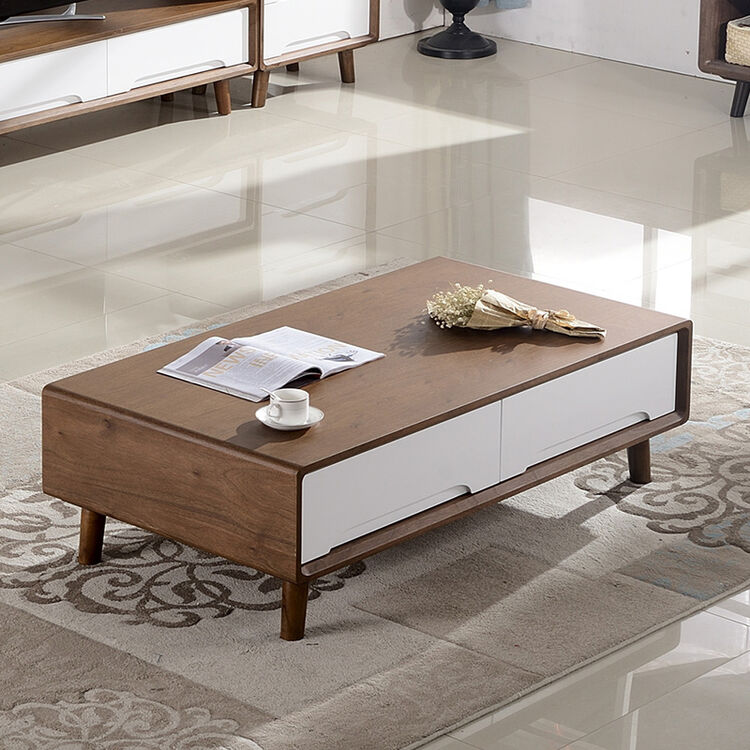 卡莫图 茶几 电视柜组合套装 茶几桌 胡桃木客厅茶几家具 白色 桃木色