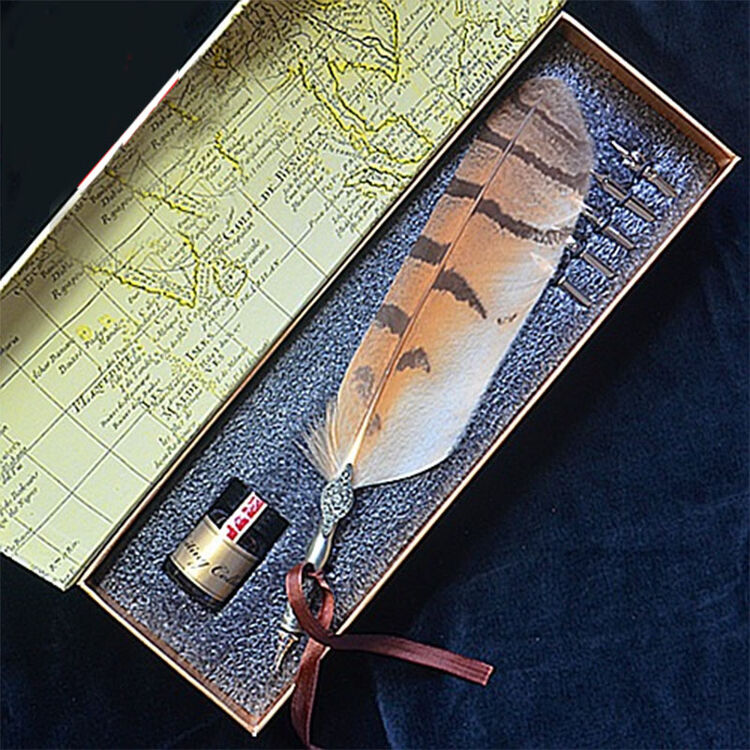 哈利波特猫头鹰羽毛笔,哈利波特周边产品,羽毛蘸水笔复古羽毛笔