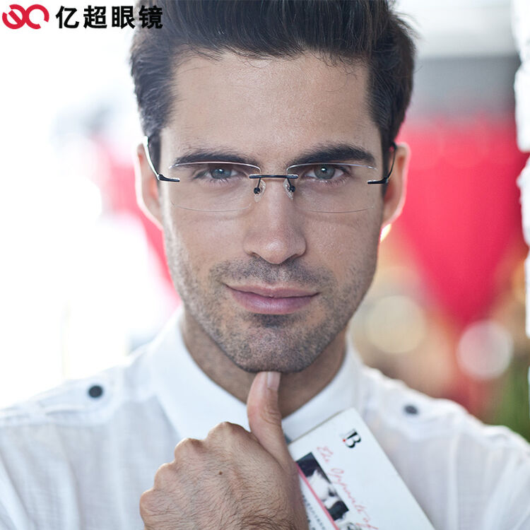亿超 近视眼镜框男纯钛无框商务光学眼镜架fb6017 黑色 配亿超1.