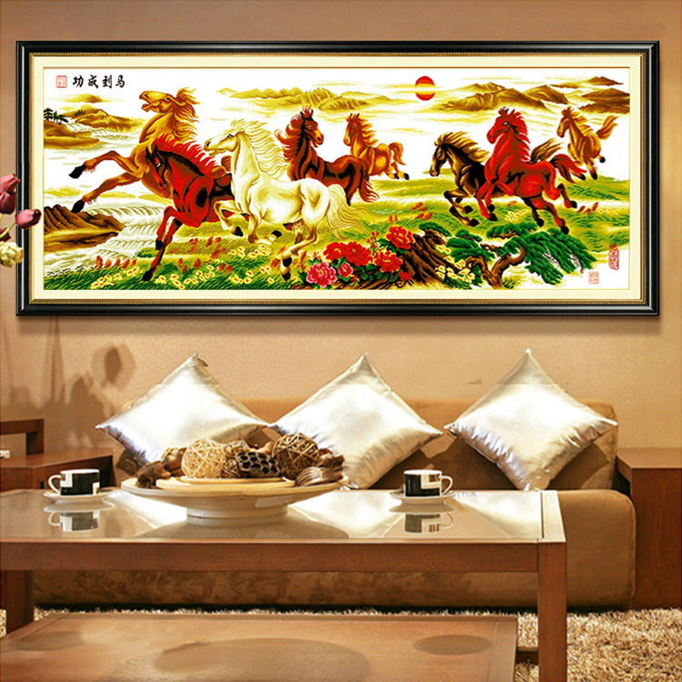 新款满钻钻石画 餐厅钻石绣 点钻十字绣客厅 马到成功 八骏奔腾 【满