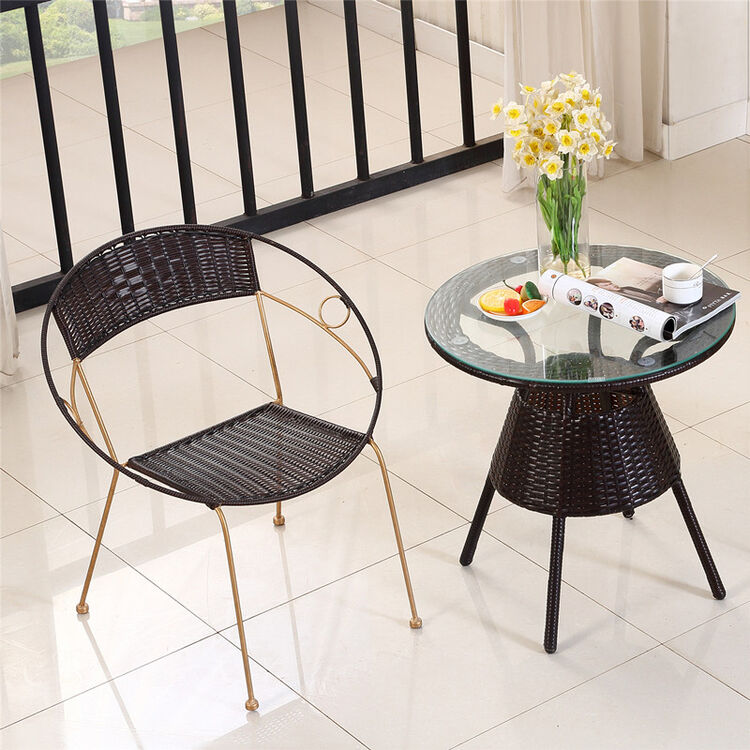 林之秋 藤椅 藤椅子阳台小凳子户外休闲椅现代简约藤制三件套桌椅套装