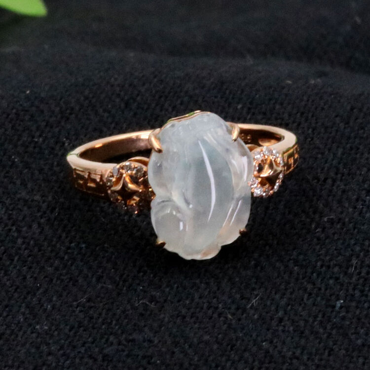 天然缅甸翡翠玉冰种貔貅戒指 18k玫瑰金镶嵌翡翠指环 a货玉石珠宝首饰